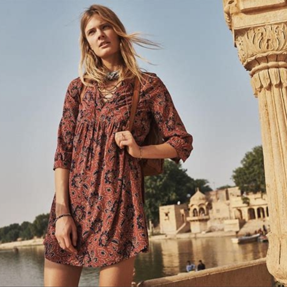 Madewell Silk Lace-Up Dress in Assam Floral
